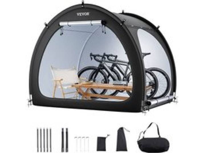 VEVOR Fahrradzelt, 4 bis 5 Fahrräder, geräumige Fahhrradgarage mit belüftetem Fenster, fächerförmige Fahrradschuppe mit hochfestem Fiberglas & Doppeltür, 1706x2133x1524 mm