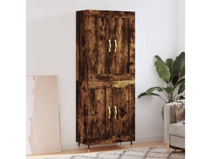 RJPLMFV Anrichte hoch, rauchfarbene Eiche, 180 cm, Holz Stabile Metallfüße, große Aufbewahrung, Wandbefestigung inklusive