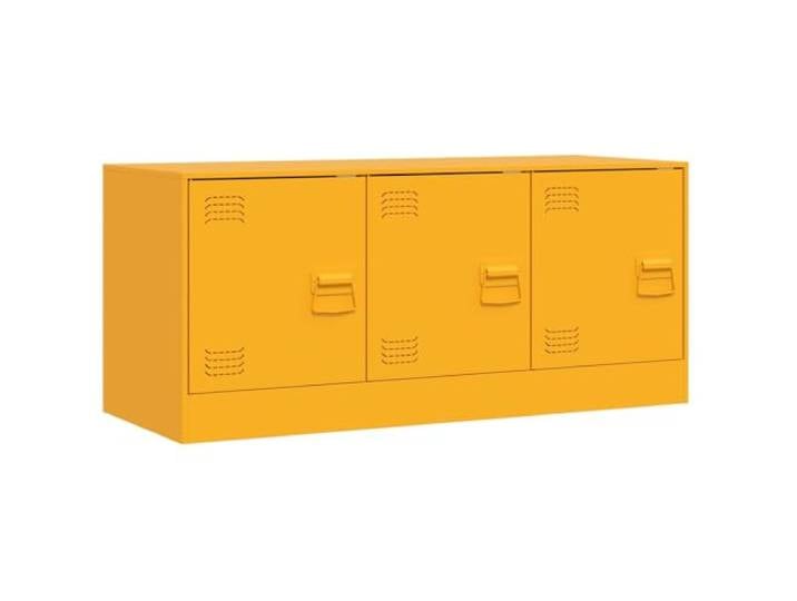 Kaorsrow TV Lowboard Stahl Senfgelb 99x39x44cm Fernsehtisch 3 Türen Kompakter TV-Schrank aus Stahl in Senfgelb mit 3 Türen für reichlich Stauraum im Wohnzimmer oder Schlafzimmer.