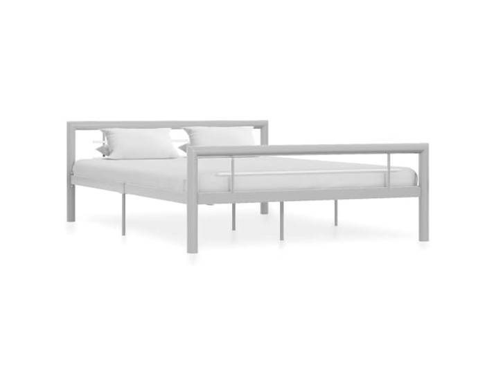 RJPLMFV Bettgestell, Metall, 140 x 200 cm, Grau und Weiß Ohne Matratze, Lattenrost inklusive, stabile Konstruktion, einfach zu montieren