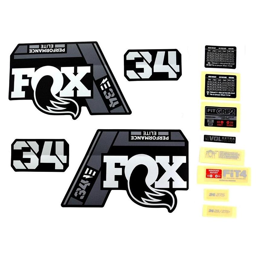 Fox Decal Kit: 2021, 34, E-BIKE+, P-SE, Gray Logo, Matte Black Fork FK (803-01-515)
