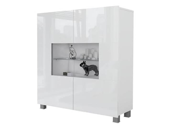 Mirjan24 Kommode Calabrini BR01 mit 2 Türen (Weiß Hochglanz, ohne LED) Moderne grifflose Kommode mit gehärtetem Glas und viel Stauraum für Wohn- und Schlafzimmer