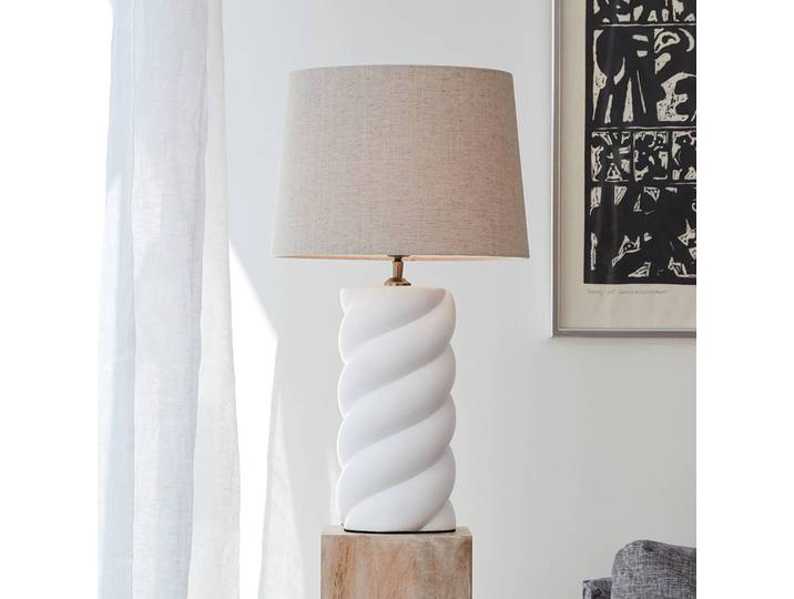 PR Home Tischlampe Spin, weiß / opal, für Wohn- / Esszimmer, Textil / Stoff / Seide, Tischlampe