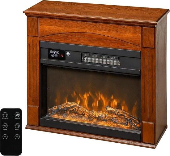 HOMCOM Elektrische haard met 3D vlam effect en decoratieve schouw, Bruin