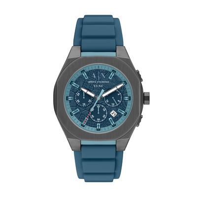 Chronograph ARMANI EXCHANGE "SYNC", blau, hellblau, blau, Armbanduhren, Herren, anthrazit, Chronograph, Quarzuhr, Armbanduhr, Herrenuhr, Silikonarmband, analog, Tag