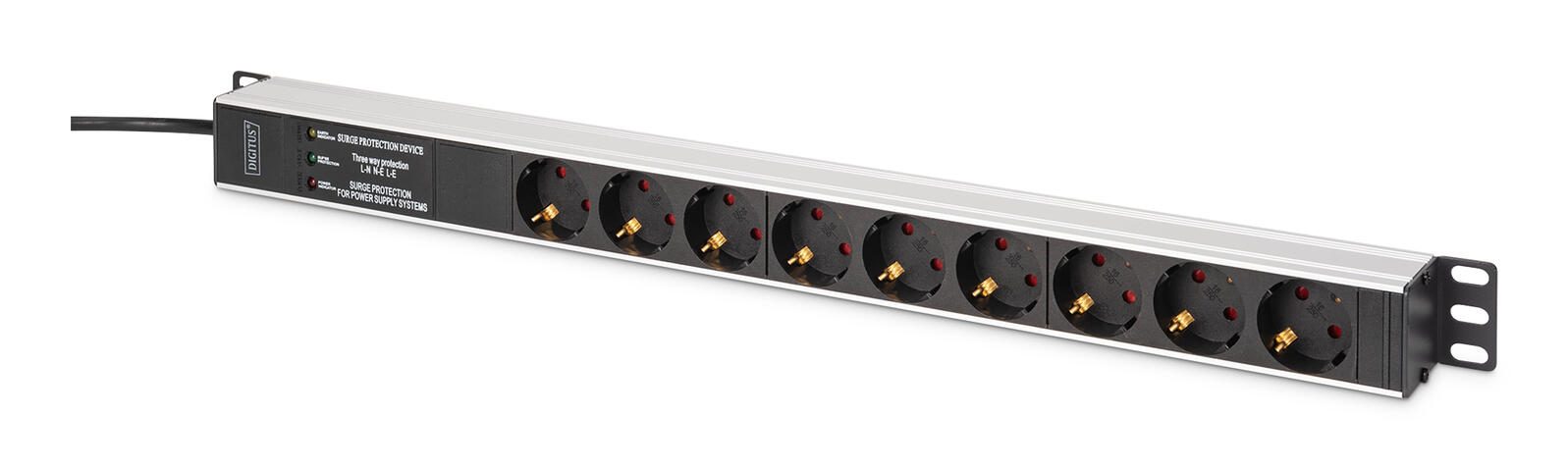 Digitus DN-95438 Stromverteilereinheit (PDU) 9 AC-Ausgänge 1U Schwarz, Silber