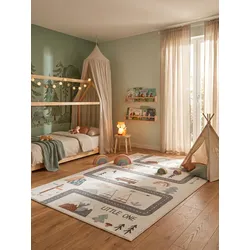 Kinderteppich Straßenkarte Abenteuer Creme 140x200 cm Waschbar