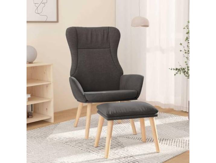 IBUQDDV Relaxsessel mit Hocker Dunkelgrau Stoff Kautschukholz Atmungsaktiver Stoff, stabiles Metallgestell, natürliche Kautschukholzbeine, Fußhocker inklusive