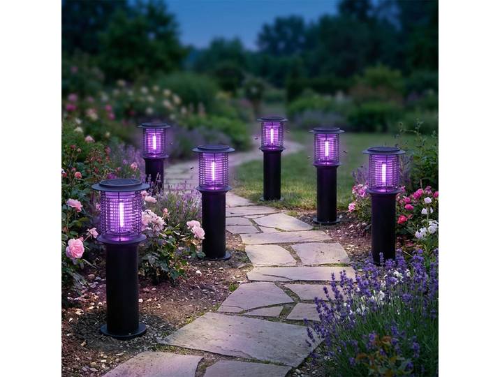 6er-Set Solar Gartenlampe mit Mückenvernichter, 25 x 60 cm, schwarz