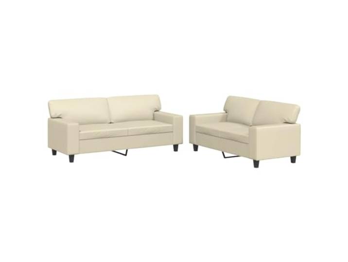 Makastle 2er Set Sofa Couchgarnitur Creme Kunstleder