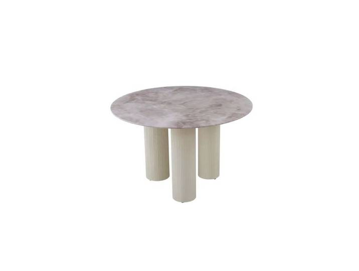 Table repas ronde céramique marbré gris 120 cm pieds beiges – ANAIS