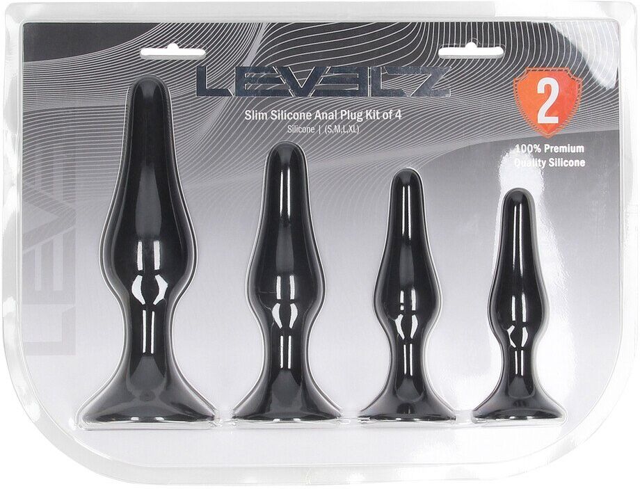 Levelz Ensemble de 4 plugs anaux en silicone fins - S/M/L/XL - Noir