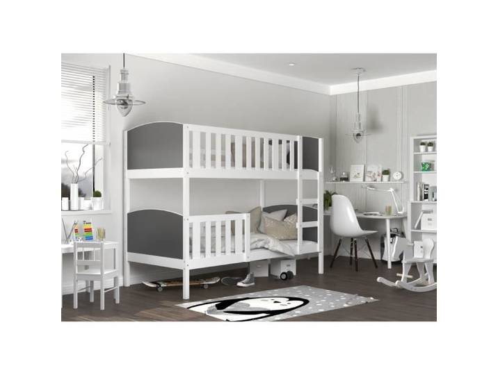 Lit Superposé Tom 90x190 Blanc - gris
