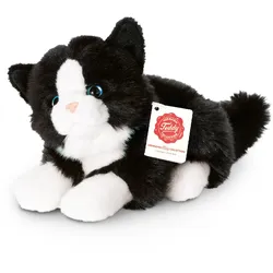 Teddy-Hermann - Katze liegend schwarz/weiß, 20 cm - schwarz|weiß