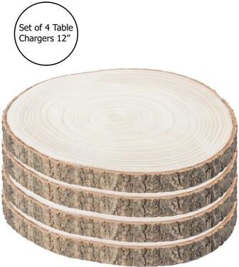 Vintiquewise Barky Natural Wood Slabs Rustic Ornament Slice Tray Table Charger set of 4