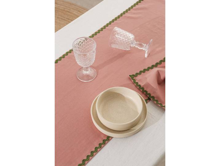 Ensemble de table nappe et serviettes 8 pièces lin 100% rose et vert