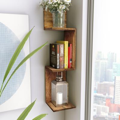 "Sagebrook Home Neutral Modern Mange Wood Brown Zig Zag Corner Wall Shelf - 8"" x 8"" x 33"" - 8"" x 8"" x 33"""