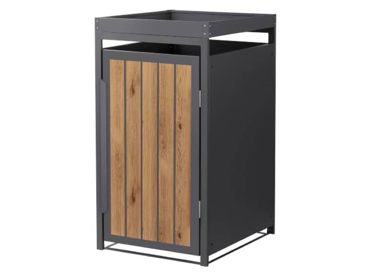 ML-Design Mülltonnenbox 1er 240L mit Pflanzdach, Mülltonnenverkleidung für 1 Mülltonne, Müllbox wetterfest, Mülltonnenhaus aus Stahl, Müllcontainer mit Tür, Gerätebox 68x80x124 cm Anthrazit-Holzoptik