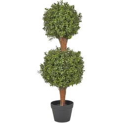 KUNSTPFLANZE im Blumentopf 92 cm Grün/Dunkler Holzfarbton Buxus Ball Tree