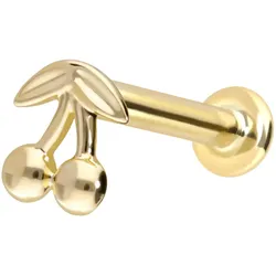 14 Karat Gold Labret mit Push Fit KIRSCHEN