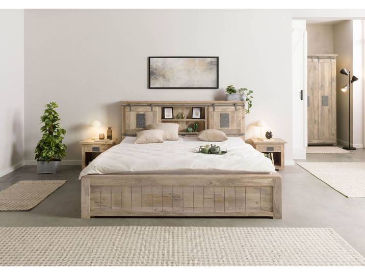 Bett mit Schublade Mango 200x200 beige lackiert RAILWAY #373