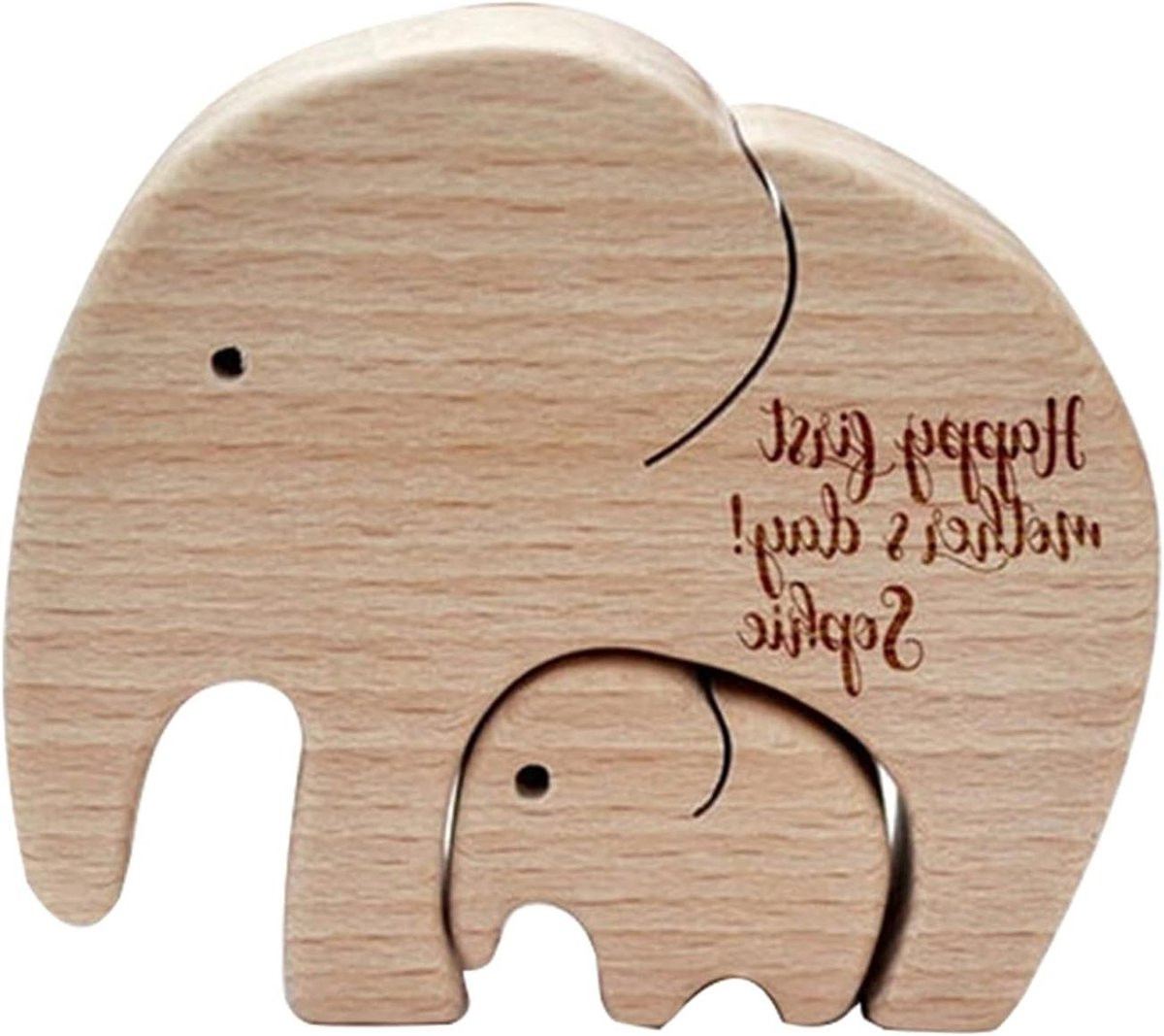 Houten Ornament Moeder en Kind Olifant Decoratie Beeldje voor op de Tafel