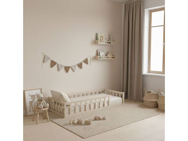 Lit inspiration Montessori enfant à barreaux naturel 90x190