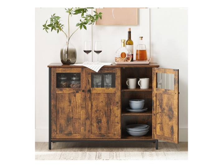 VASAGLE Sideboard Küchenschrank (Aufbewahrungsschrank, Stahlrahmen, Industrie, für Wohnzimmer, Küche, Esszimmer), mit Stahlrahmen im Industriestil, für Wohnzimmer, Küche und Esszimmer