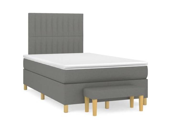 KKgypkn Boxspringbett mit Matratze 120x190 cm, Stoff Dunkelgrau, inklusive Taschenfederkernmatratze und höhenverstellbarem Kopfteil, mittelharte Unterstützung