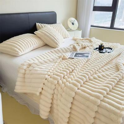 Inspired Finds Thickened Striped Multifunctional Blanket Soft Solid Color Bed Cover, Nap Throw & Pet Blanket white 70.87x78.74in