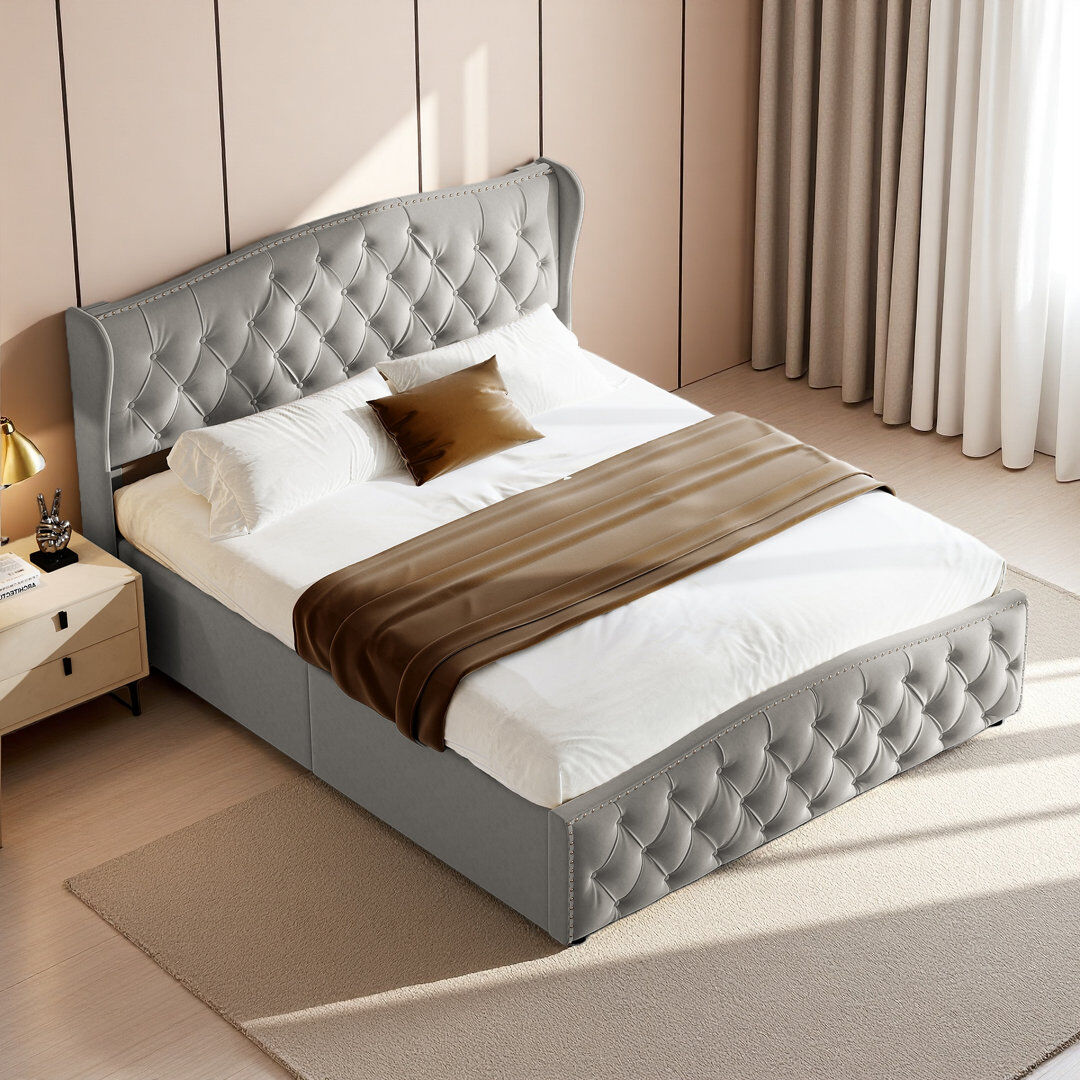 17 Stories Upholstered Storage Bed Frame Grey Double (4'6)