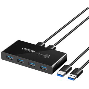 UGREEN USB-Switch 30768, USB 3.0, für 2 PC, 2 In 4 Out, 2 USB-A Stecker auf 4 USB-A Buchsen