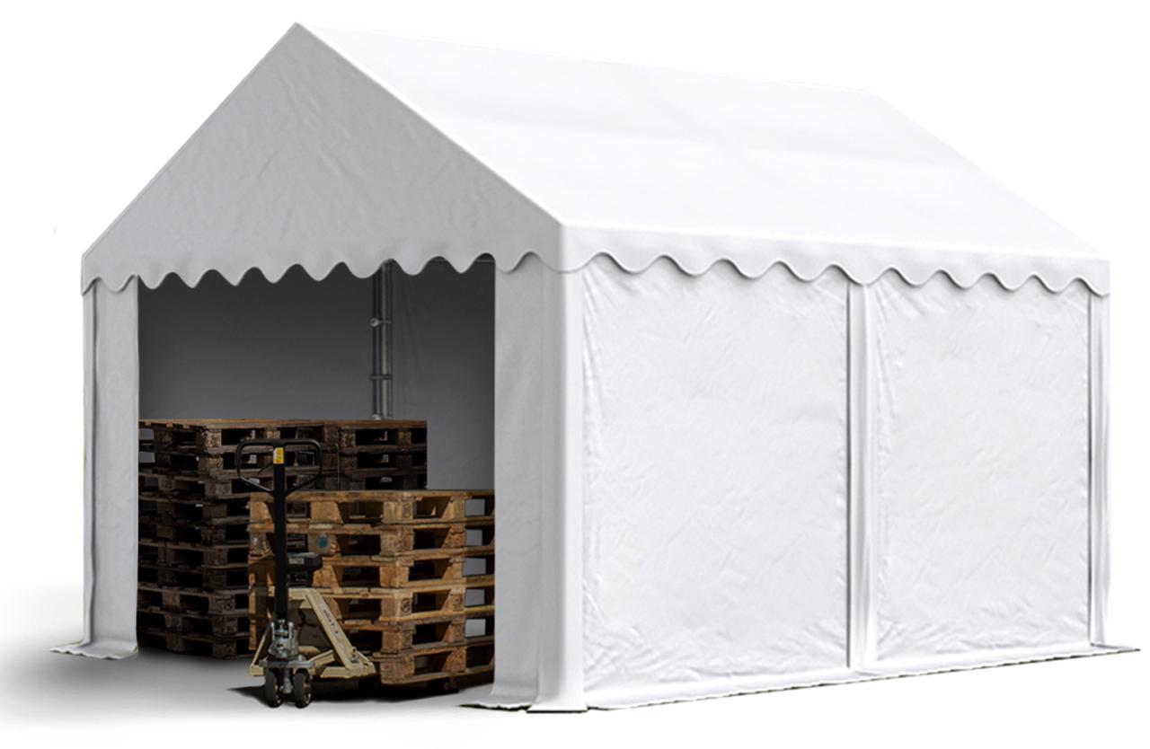 TOOLPORT Lagerzelt 3x4 m Industriezelt Unterstand PVC Plane 750 N weiß mit Bodenrahmen
