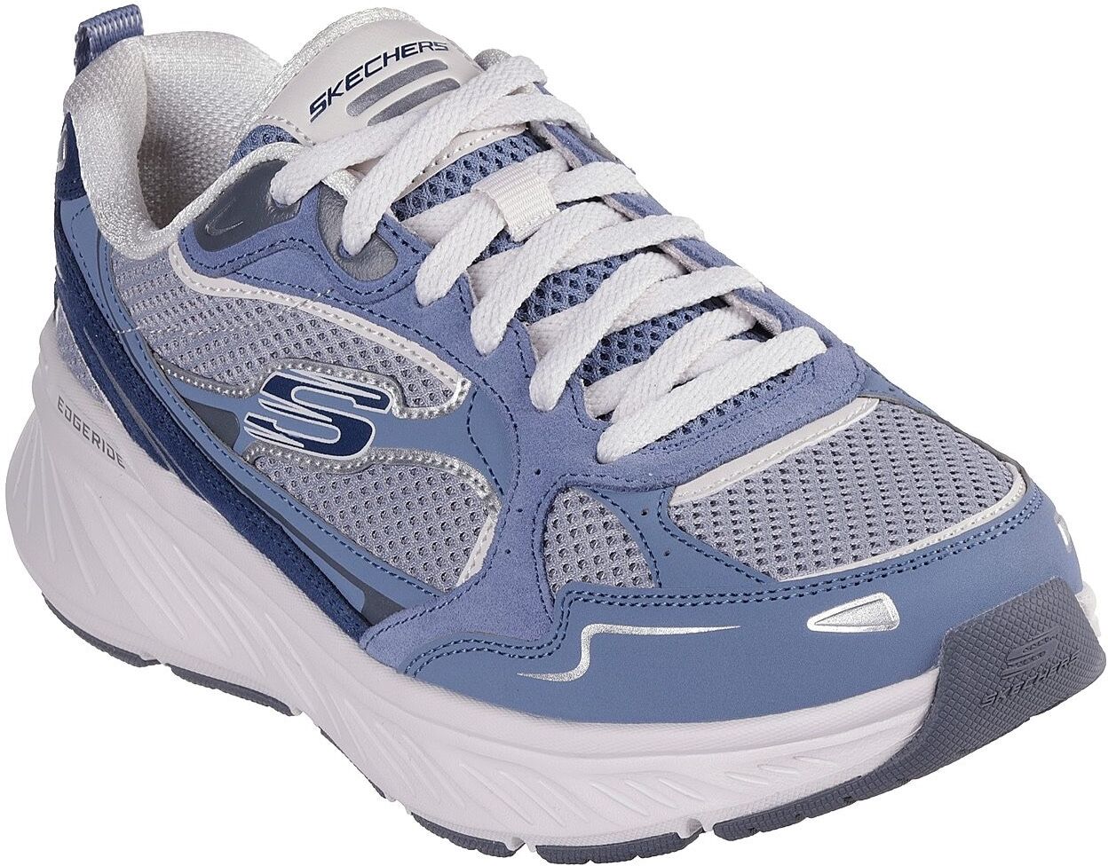 Sneaker SKECHERS "EDGERIDE", Damen, Gr. 41, Textil, blau (graublau), Lederimitat, Mesh, Schuhe Sneaker, Chunky Sneaker, Schnürschuh mit Plateau Sohle