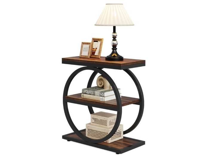 Table d'appoint étroite à 3 ux Table Basse en Bois Industrielle pour canapé Marron Marron TABLE D'APPOINT