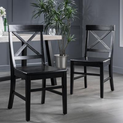 TOSWIN Set of 2 Black Finish Cross Back Chair, Cottage Rustic Dining Room Furniture Chair Acacia Wood