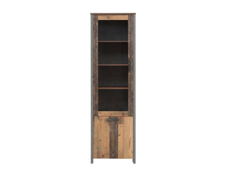Vitrine mit Glastür Old Wood - Beton - grau Breite 62 cm - CLIF
