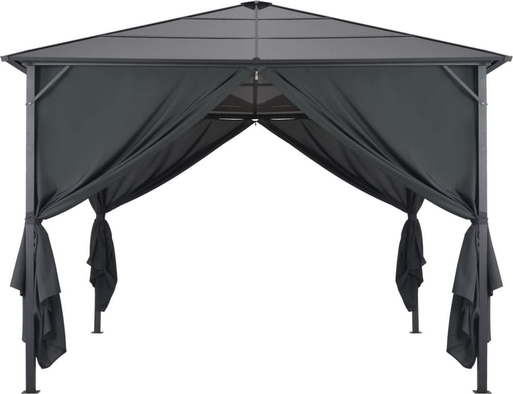 vidaXL Tuinpaviljoen met gordijn, aluminium, zwart, 3x3 meter