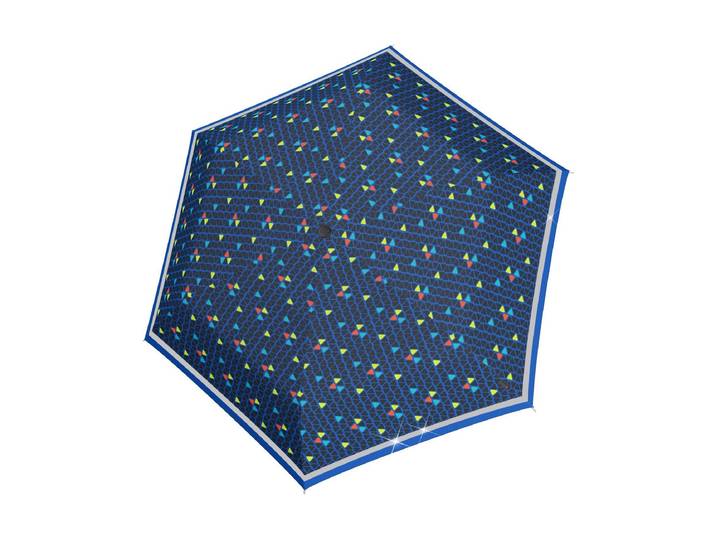 Taschenregenschirm Rookie manuel reflektierend , blau (dunkelblau, bunt), Regenschirme, Taschenregenschirm