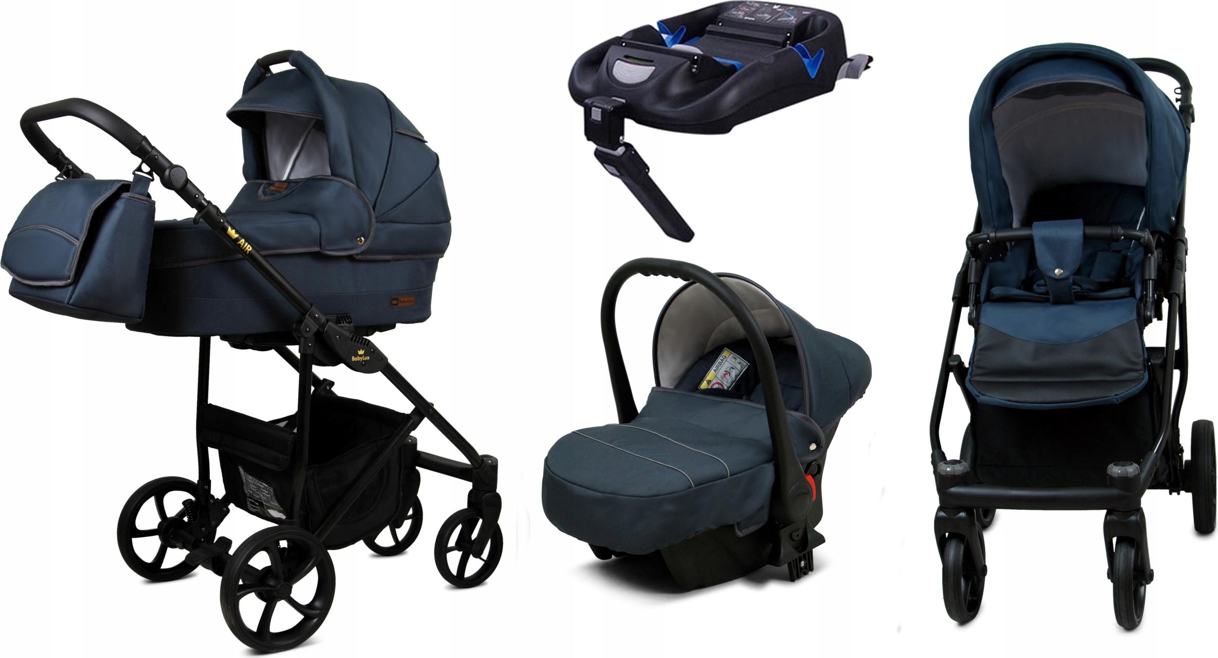 BabyLux AIR | 4in1 Kinderwagen Set | Antracyt | Kombikinderwagen | Kinderwagenset | Isofix-Basisstation + Buggy + Babywanne + Autositz / Auto-Babyschale