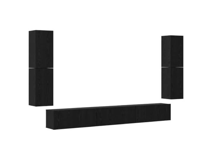 hliofuir TV-Lowboard 4-teilig Schwarz Eichen-Optik Holzwerkstoff Wandhängendes Mediamöbel Set für Wohnzimmer und Schlafzimmer mit offenen Fächern für Ordnung und Platzersparnis.