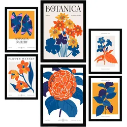 POSTER Set Mit 6 Blumen Leben In Orange A3 & A4 Rahmenlos