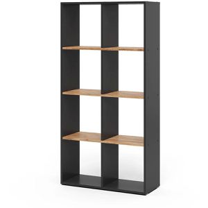 Vicco Bücherregal Scutum, anthrazit / eiche, aus Holz, 8 Fächer, 72 x 143 x 29cm