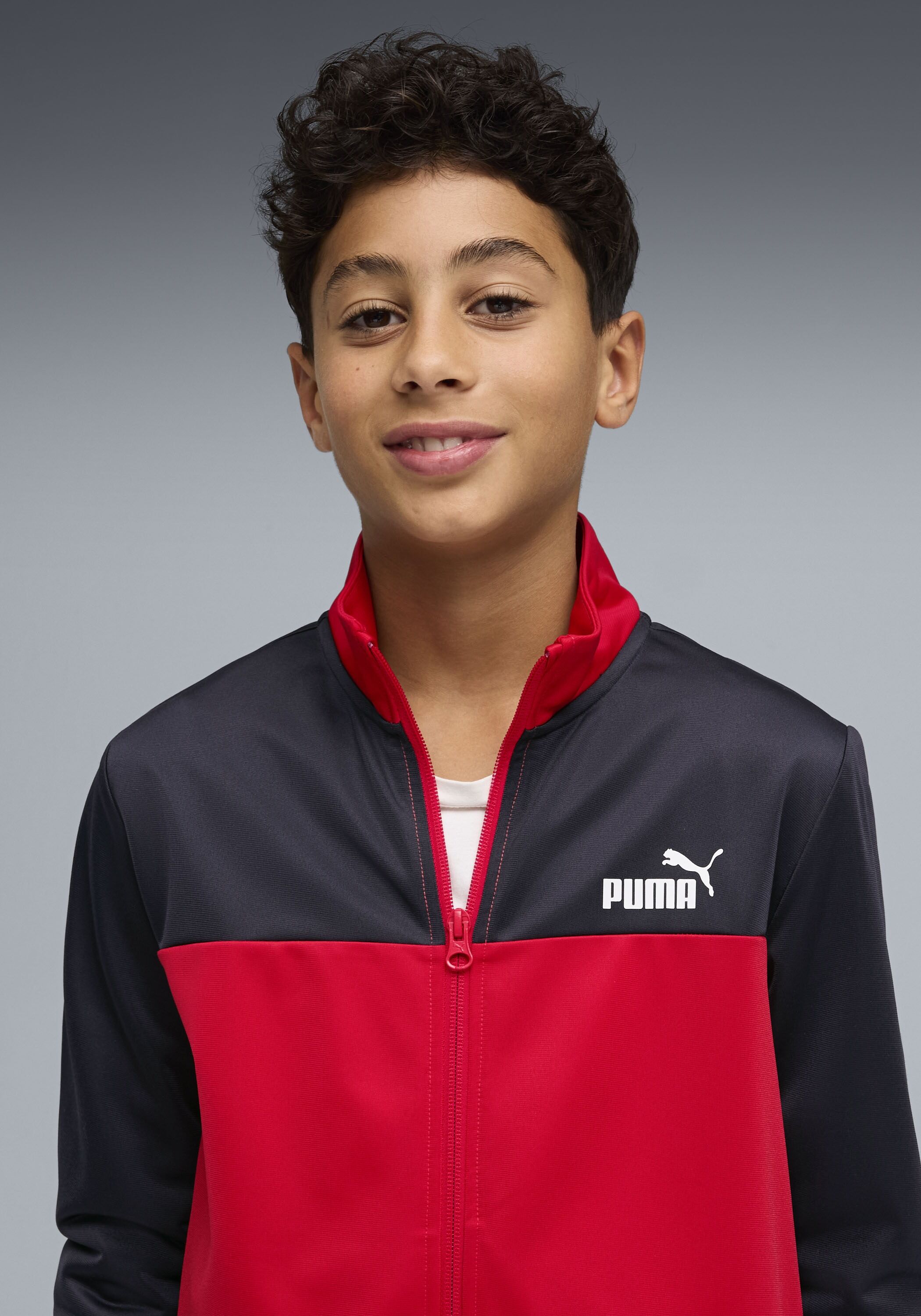Trainingsanzug PUMA "POLY COLORBLOCK SUIT B", Jungen, Gr. 152, rot (for all time rot), Trikot, Obermaterial: 100% Polyester, regular fit, Sportanzüge Trainingsanzug, ohne Kapuze for all time rot 152