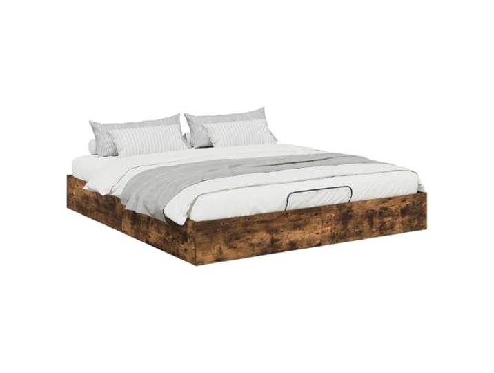 SKTQYQO Ottoman-Bett Eiche geräuchert 203 x 160 x 25 cm Ingenieuriertes Holz, Gasheber, Kapazität 240 kg, Stauraum unter dem Bett