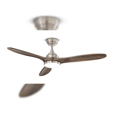 Perenz Deckenventilator der Serie 7171 aus gebürstetem Chrommetall mit 26-W-Gleichstrommotor, dimmbarer 18-W-LED-Beleuchtung und Fernbedienung