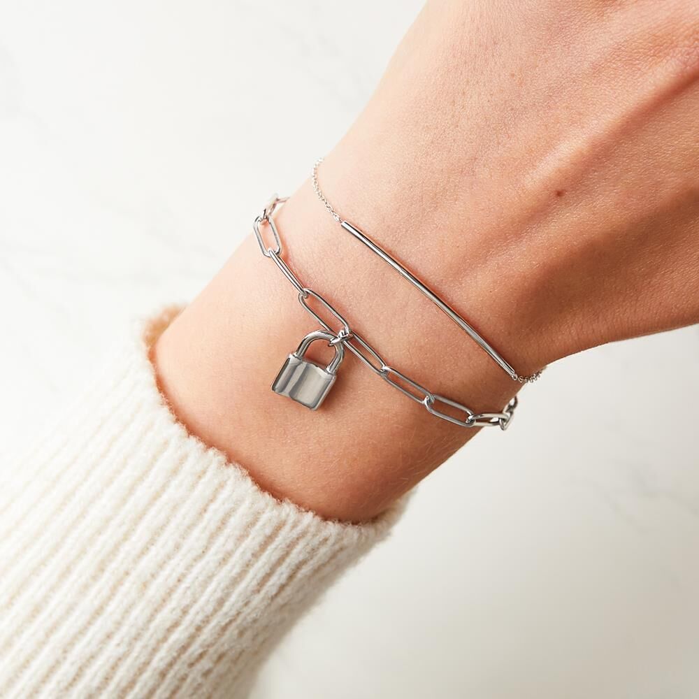 Unique Gliederarmband Liebesschloss für Damen aus Edelstahl silber