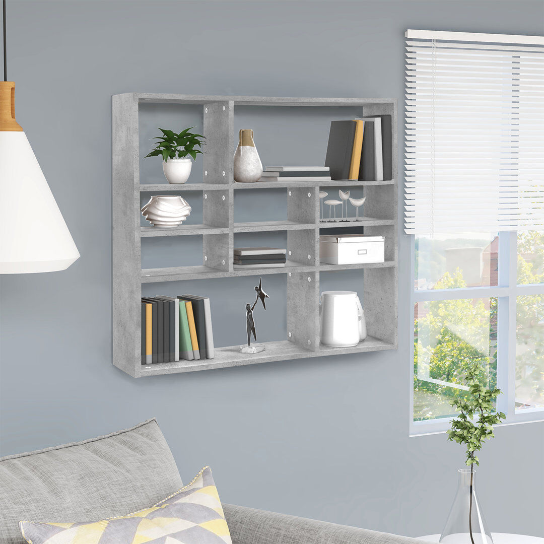 Brayden Studio Ramus 10 Piece Wood Accent Shelf Concrete Grey 78cm H X 90cm W X 16cm D