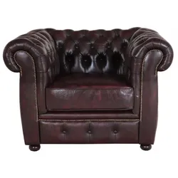Einsitzer-Sofa Chesterfield Liverpool aus echtem Rindsleder New Red