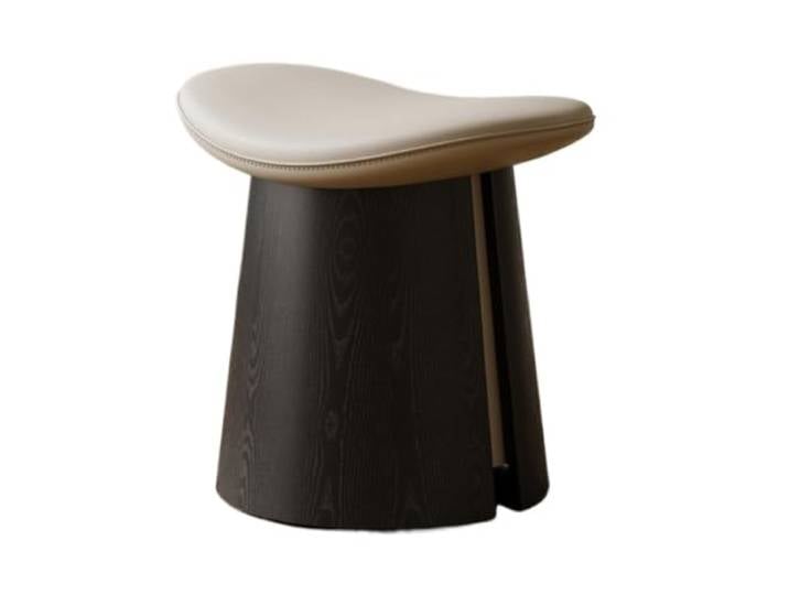 Moderner Massivholz-Fußhocker, runder Wohnzimmer-Waschtischsitz mit Bequem, stabil, langlebig, vielseitig einsetzbar, raffinierte Textur, leicht zu reinigen(Gray leather seat cushion)